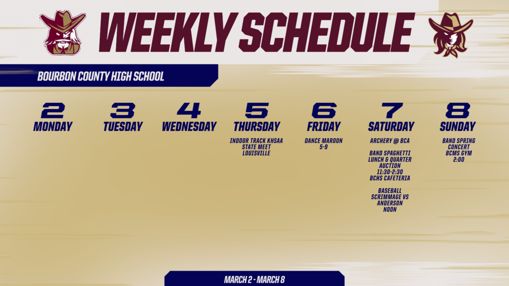 Weekly events for BCHS March 2  - 8.