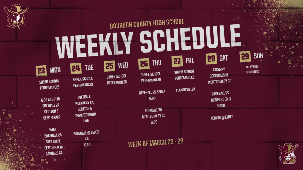 Graphic showing events at BCHS for March 23-29.