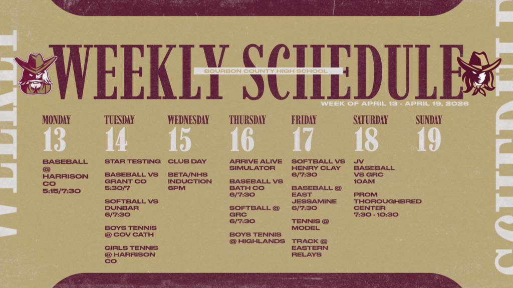 Weekly events for April 13 - 19 at BCHS
