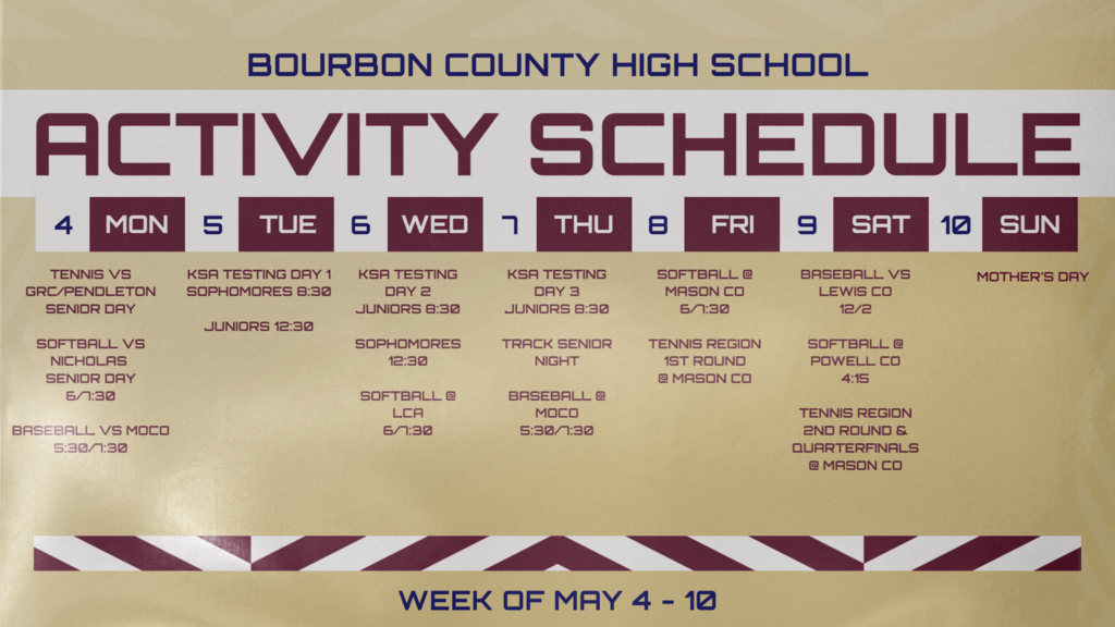 graphic showing weekly events at BCHS