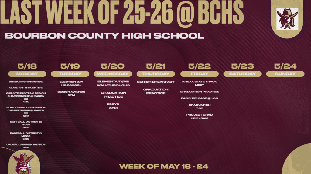 weekly events for the last week at BCHS for the 25-26 school year