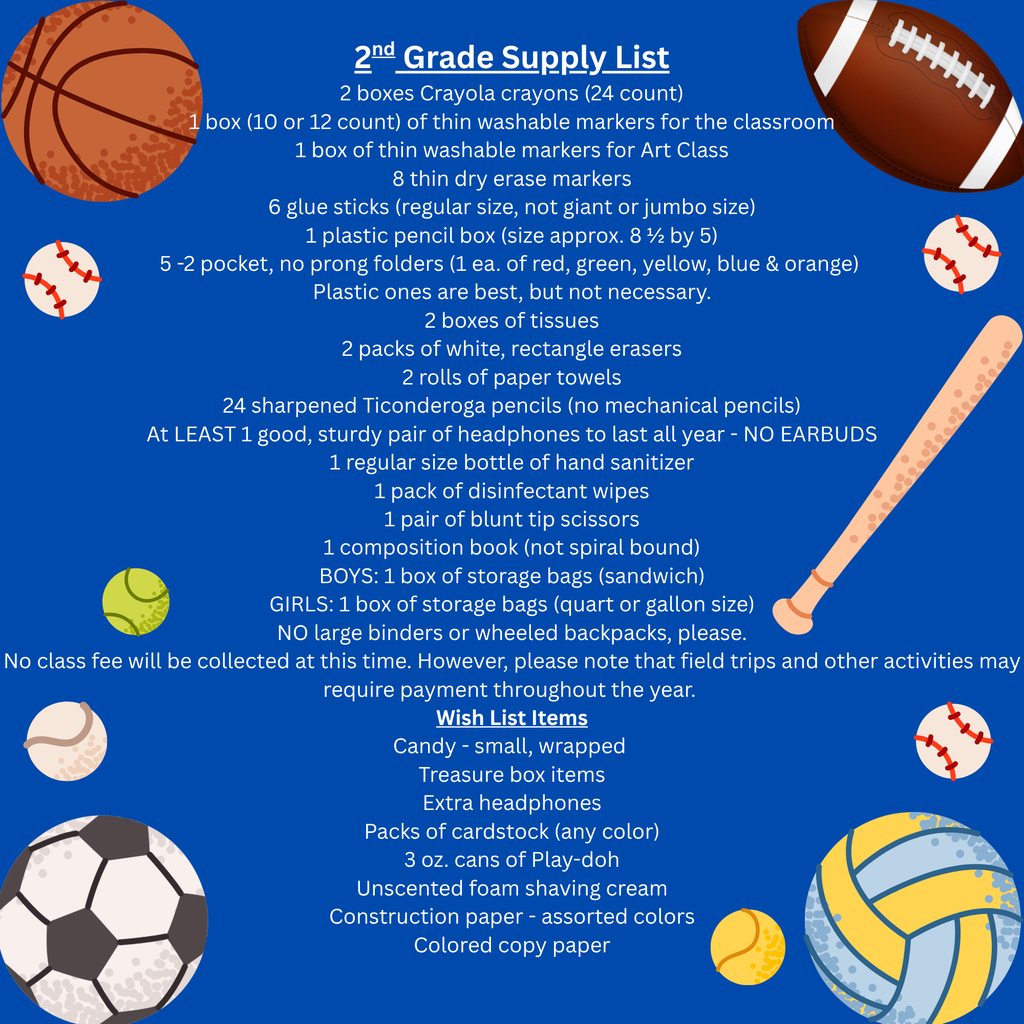 2nd Grade Supply List