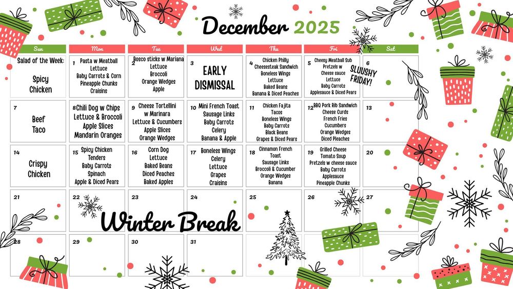 UPDATED December lunch menu