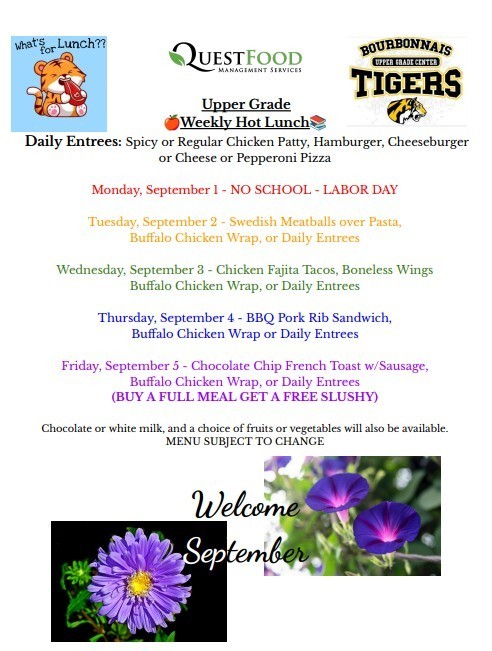 BUGC Lunch Menu 9/1-9/5