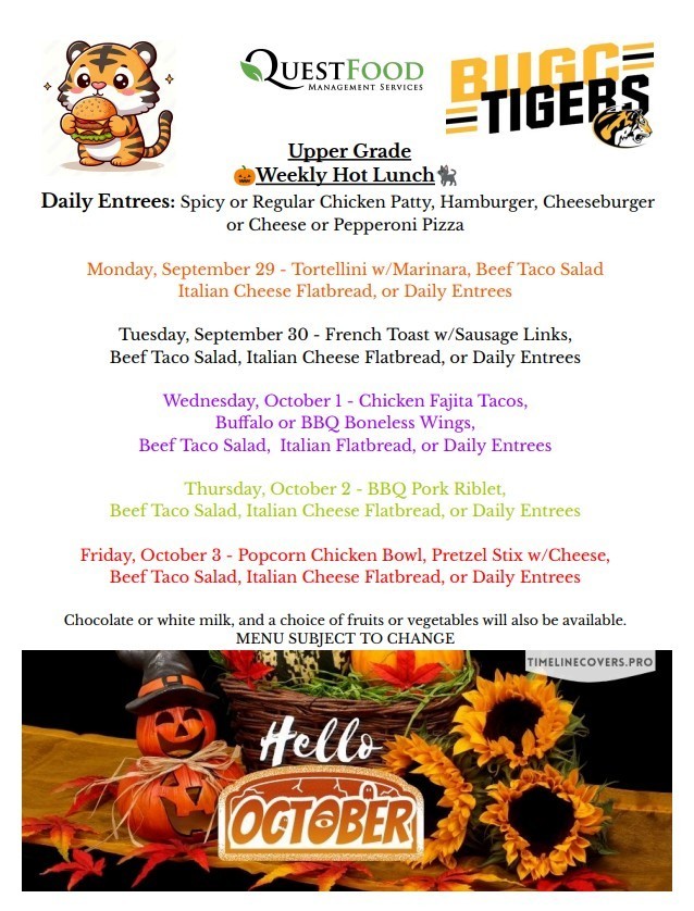 BUGC Lunch Menu 9/29-10/3