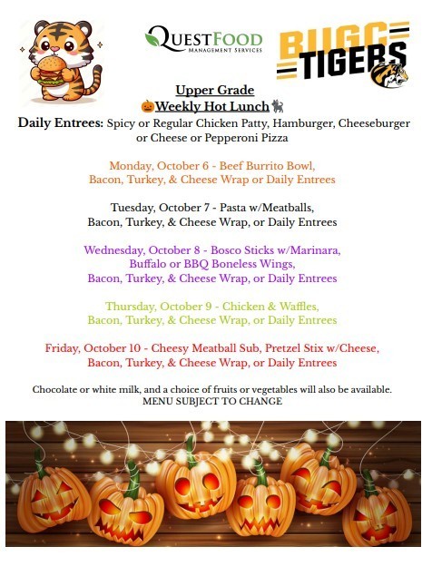 BUGC Lunch Menu for 10/6-10/10