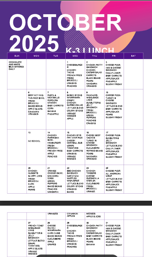 October lunch menu