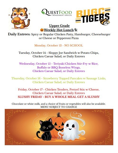 BUGC Lunch Menu fo10/13-10/17