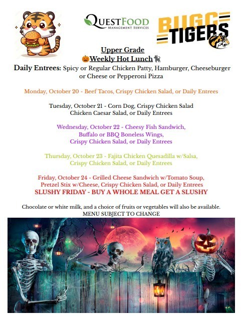 BUGC Lunch Menu for 10/20-10/24