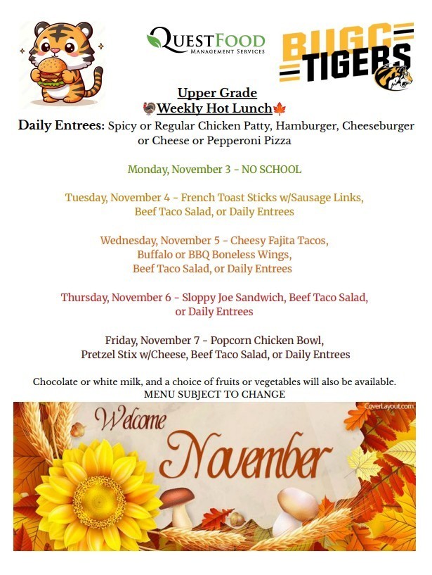 BUGC Lunch Menu for 11/3-11/7