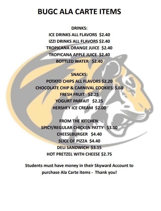 BUGC Ala Carte Prices