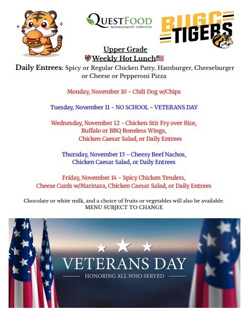 BUGC Lunch Menu for 11/10-11/14