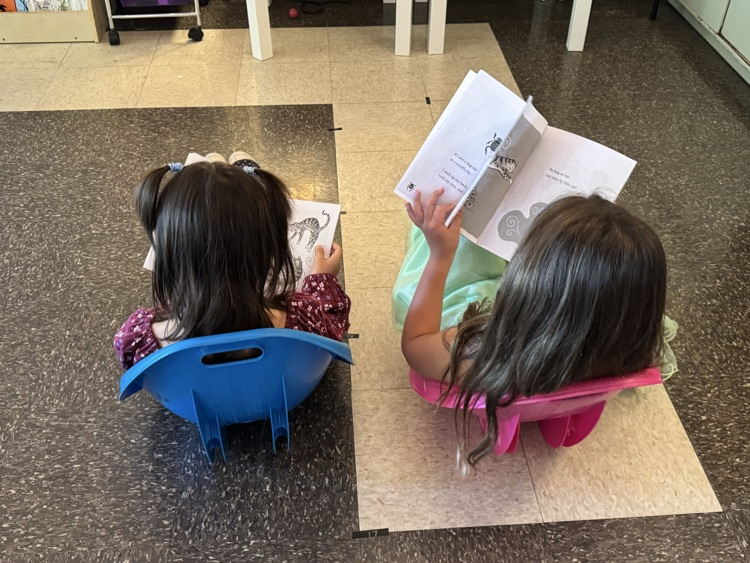 2 students in rocker chairs reading