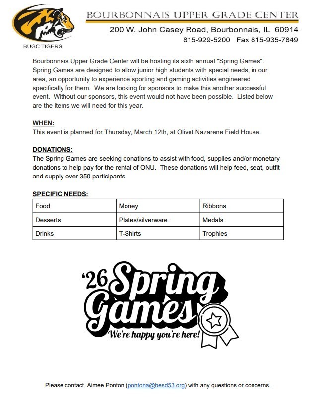 Spring Games Donation Flyer