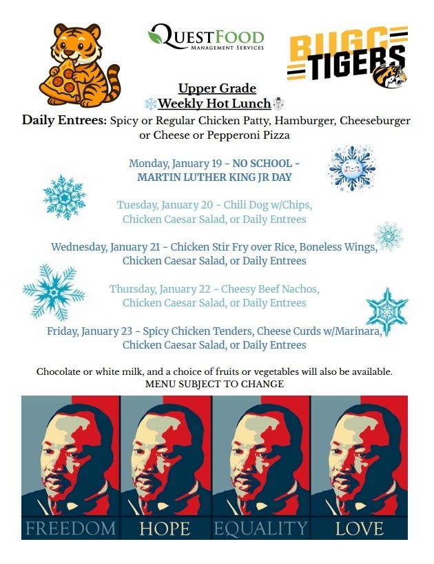 BUGC Lunch Menu for 1/19-1/23