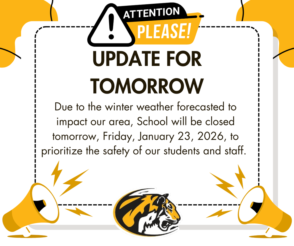 Announcement post with Update for tomorrow in bold explaining school is closed for jan. 23, 2026