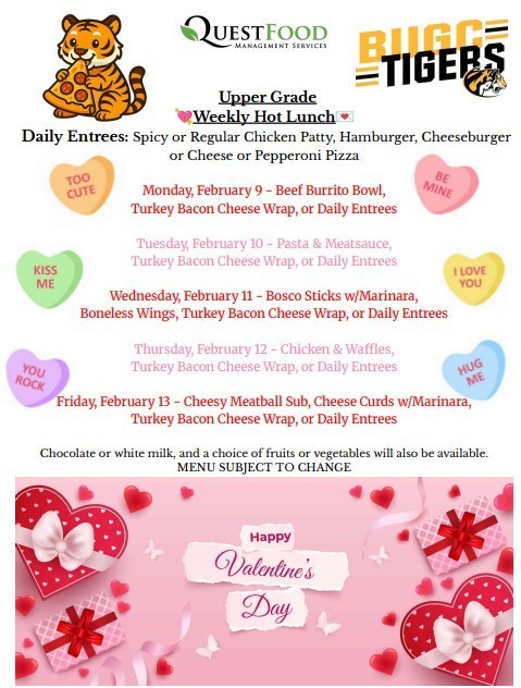 BUGC Lunch Menu for 2/9-2/13