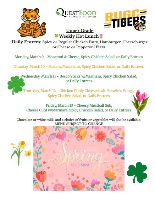 Lunch menu for March 9-13, 2026