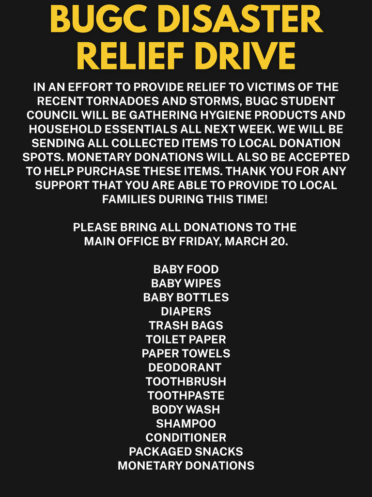 BUGC DISASTER RELIEF DRIVE
