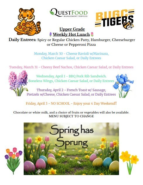 BUGC lunch menu for March 31 - April 2