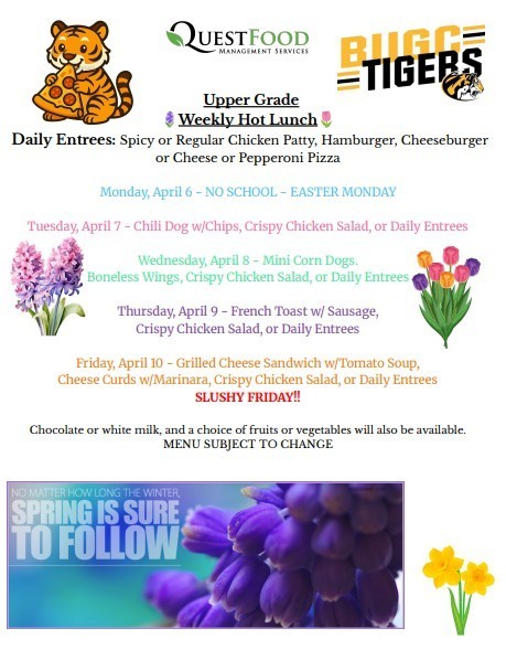 BUGC Lunch menu for April 7-10, 2026