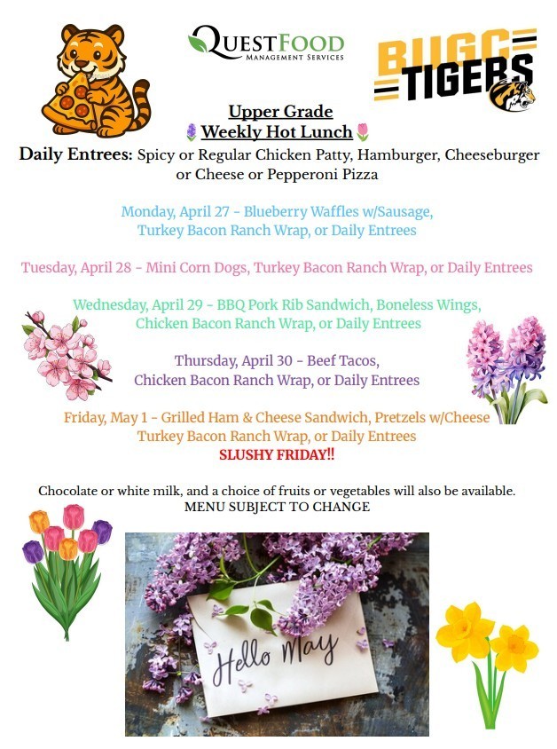 Lunch menu for April 27-May 1, 2026