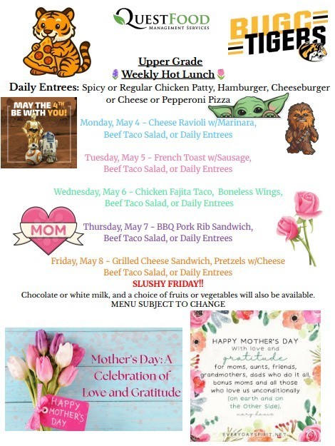 BUGC lunch menu for May 4-May 8, 2026
