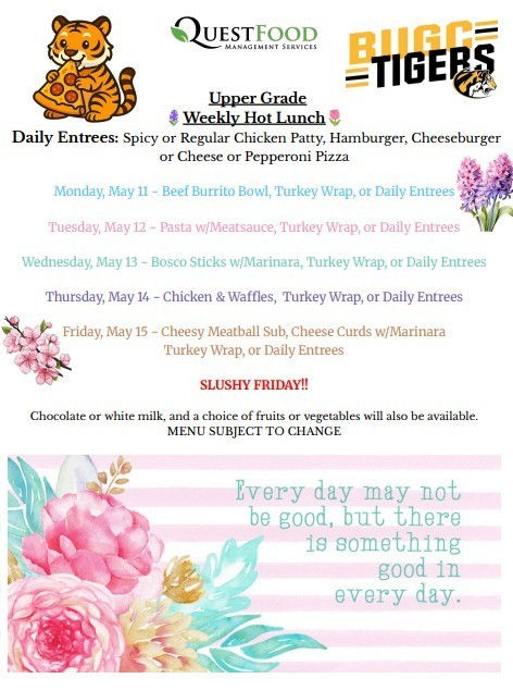 BUGC menu for May 11-15, 2026
