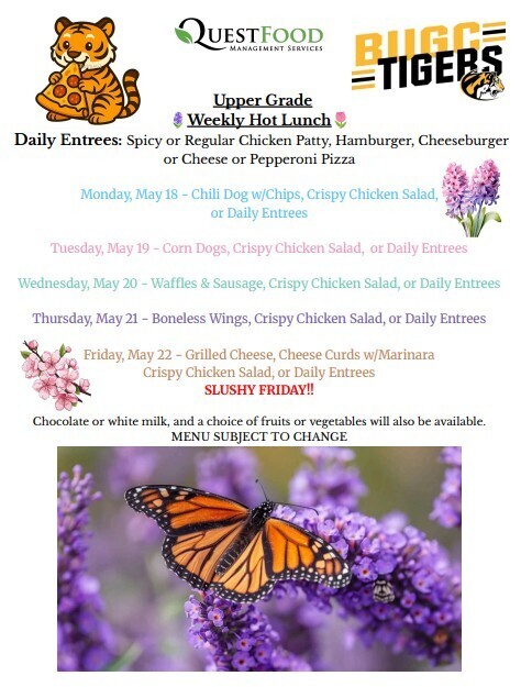 BUGC Lunch menu for May 18-22, 2026