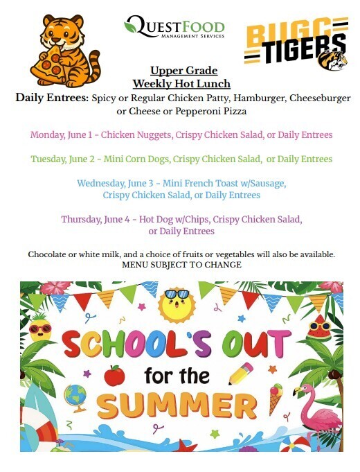Menu for June 1-4, 2026. 