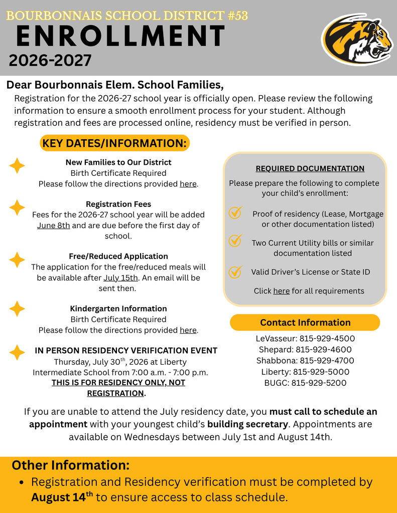 flyer containg information about enrollment for new and returning students