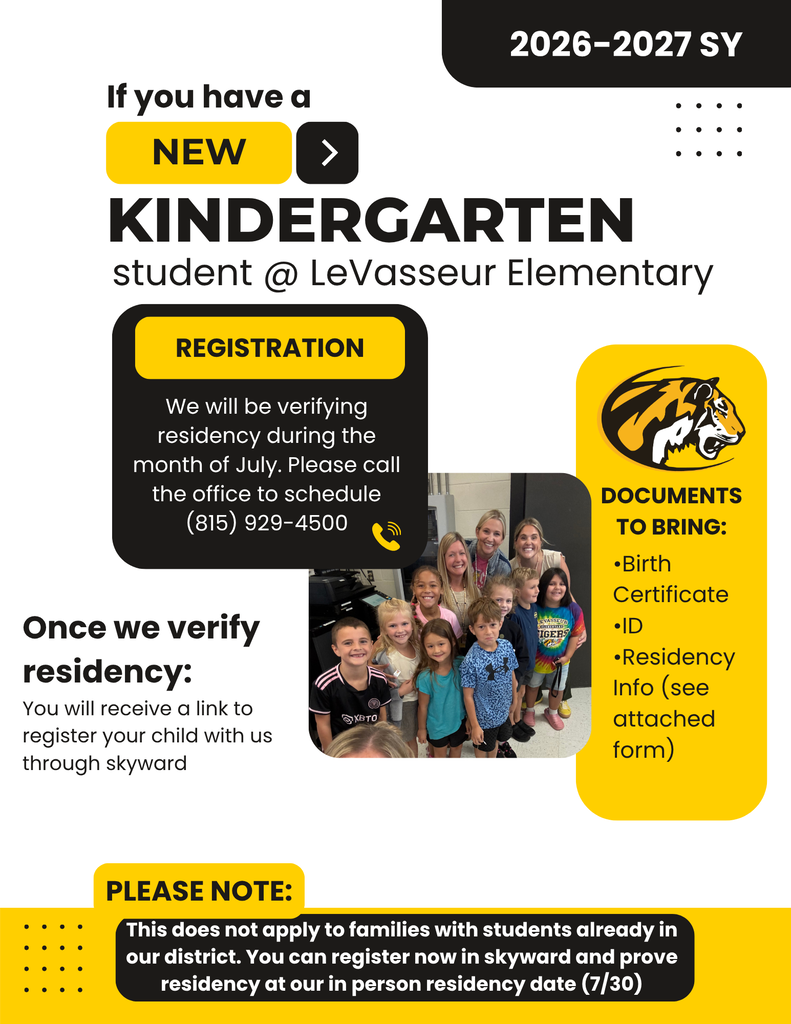 New Kindergarten families- please see flyer for registration/residency info. We will see you in July!