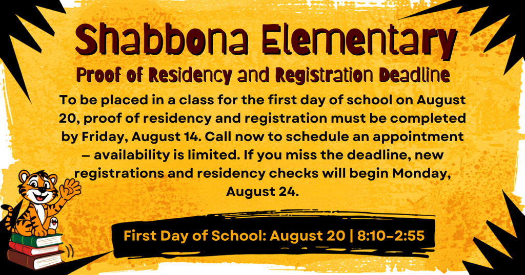 flyer with a cartoon tiger sitting on books and a yellow and black background