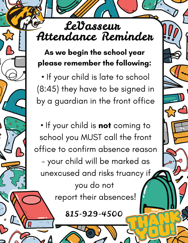 Please remember to report all absences to the front office and walk your children in if they are tardy!