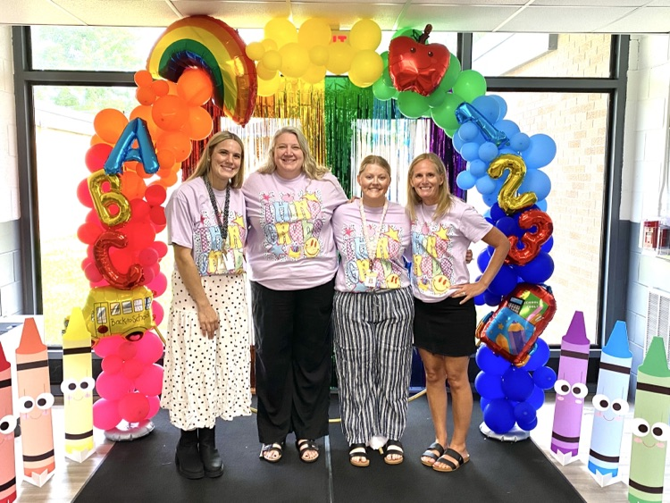 3rd grade under the rainbow balloon arch