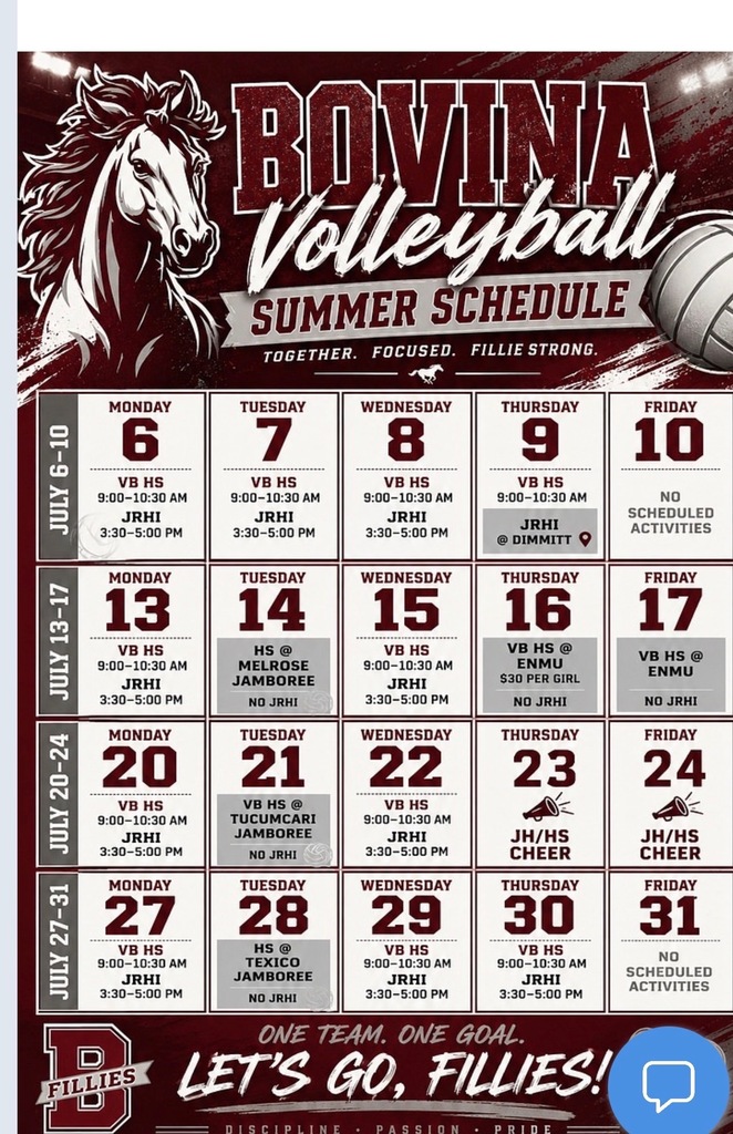 Bovina Summer Volleyball Schedule