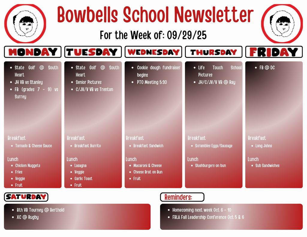 Menu & activites newsletter