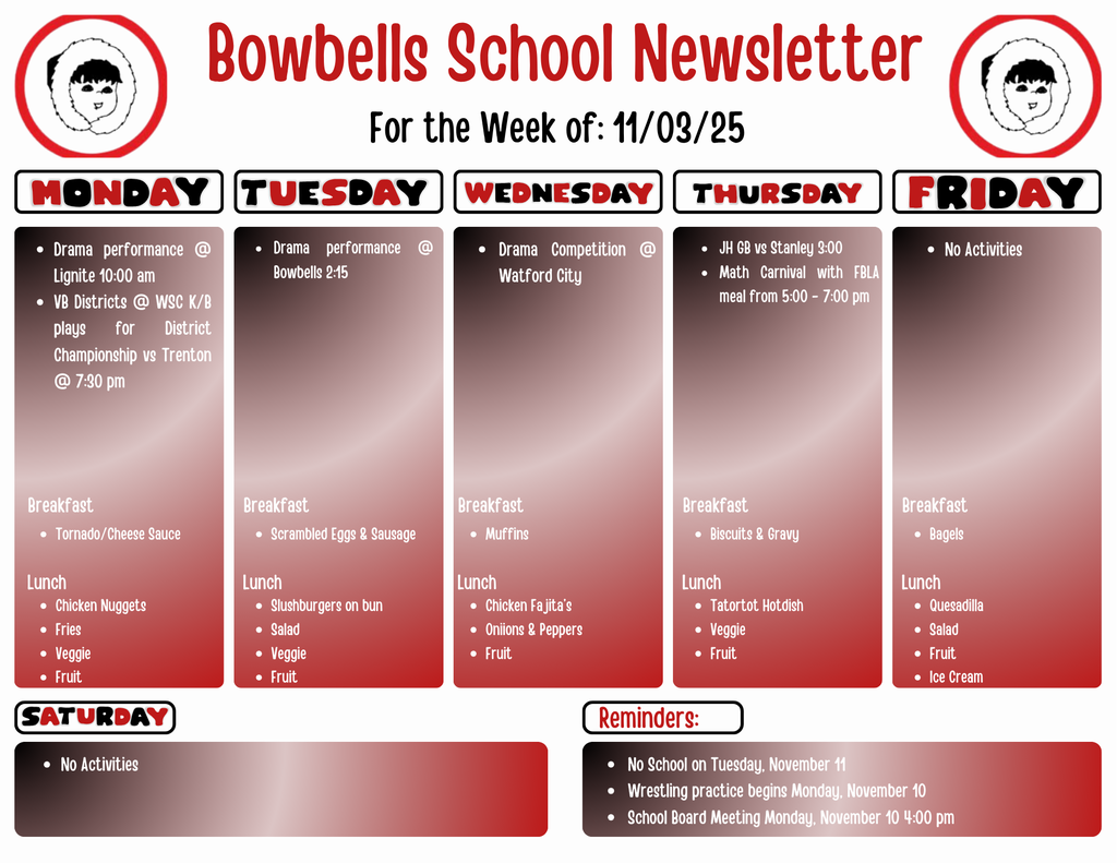 Nov 3 week events & Menu