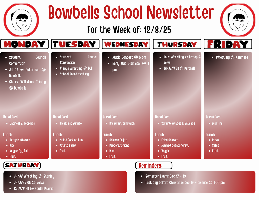 menu and activities week of Dec 8