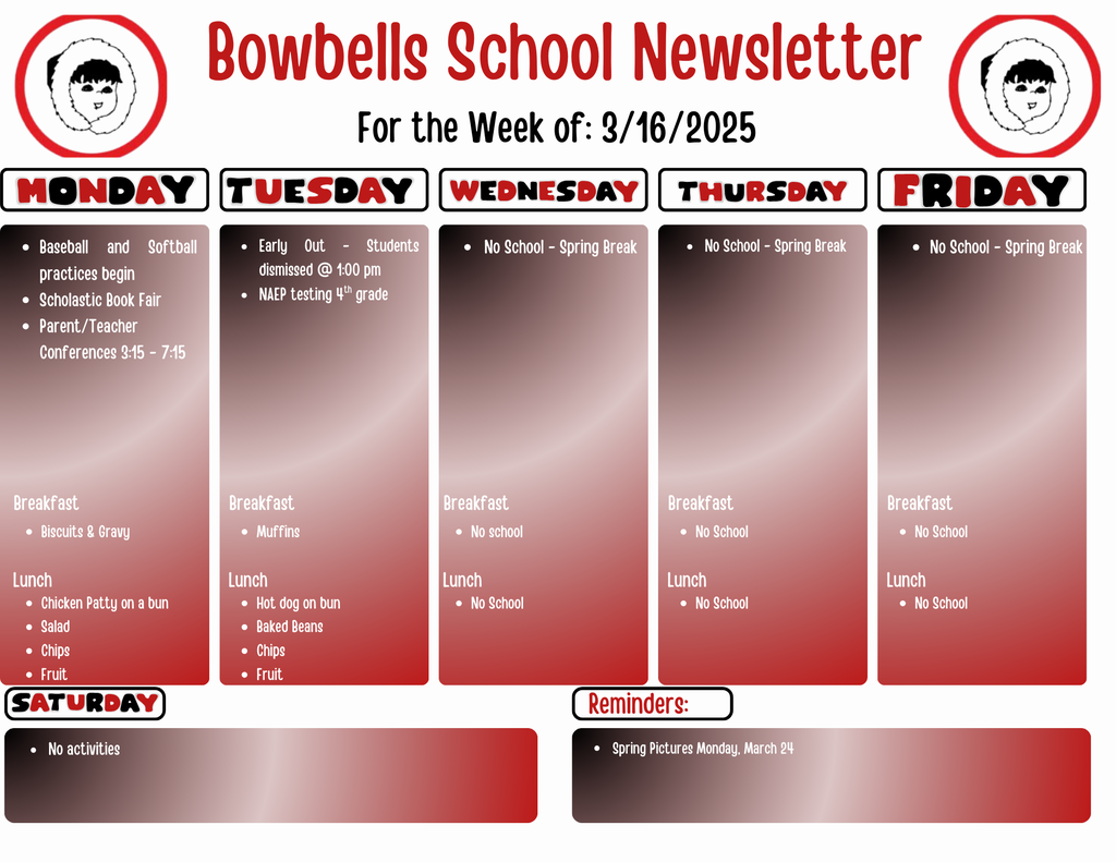 March 16 week events and menu