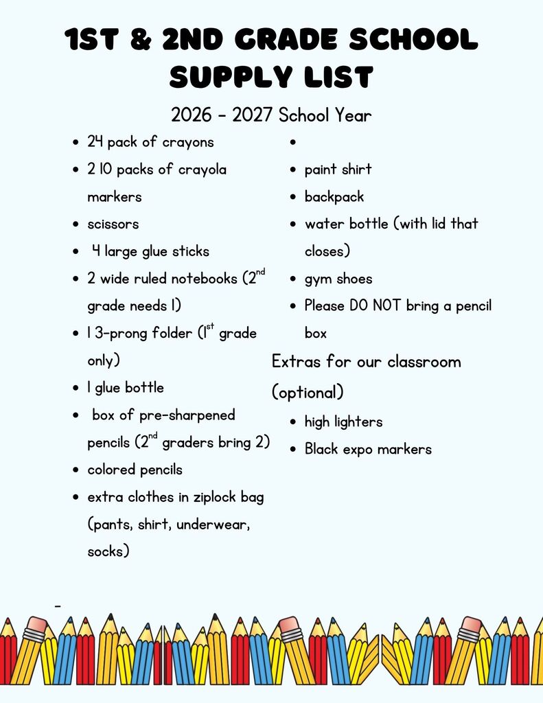 1st & 2nd grade list