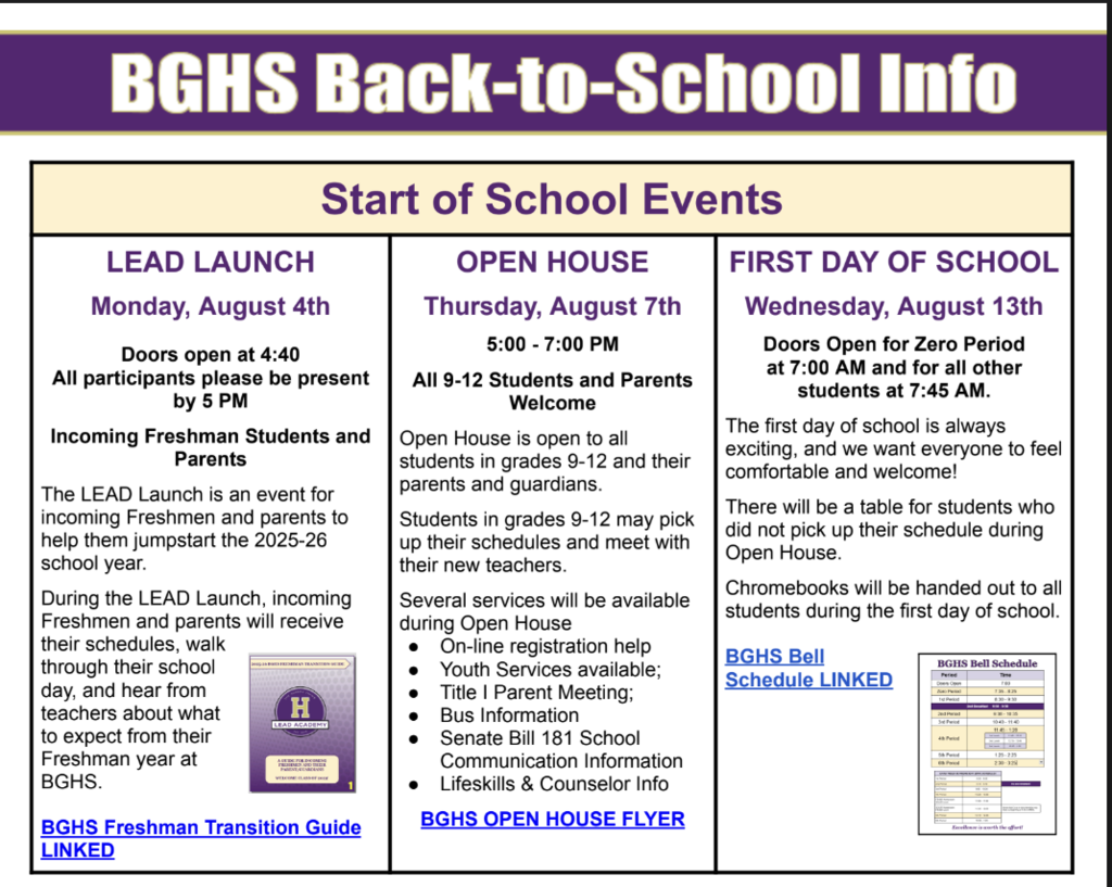 BGHS Back-to-School Info