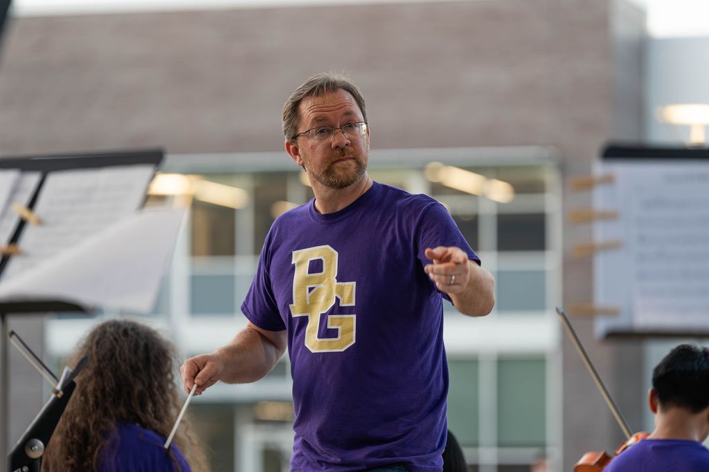 Patrick O'Rourke directs the BGHS Orchestra