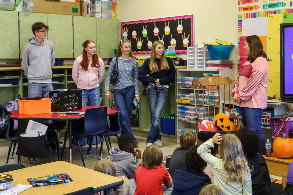 GAPP students speak with 1st grade students at T. C. Cherry
