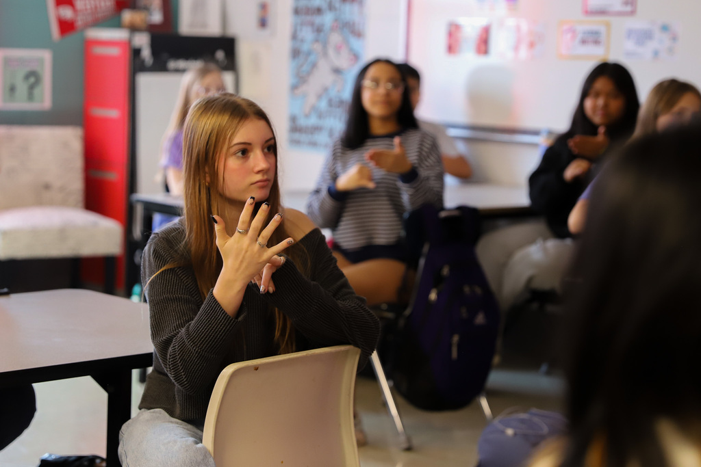 students practicing sign language at BGJHS