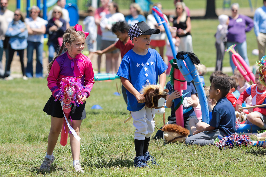 Jockeys ready for the first grade stick horse derby