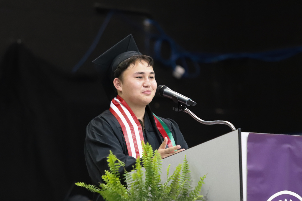 Student speaking at Moving Up Ceremony