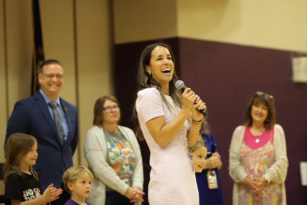 Ms Brown speaks to DMES students and staff