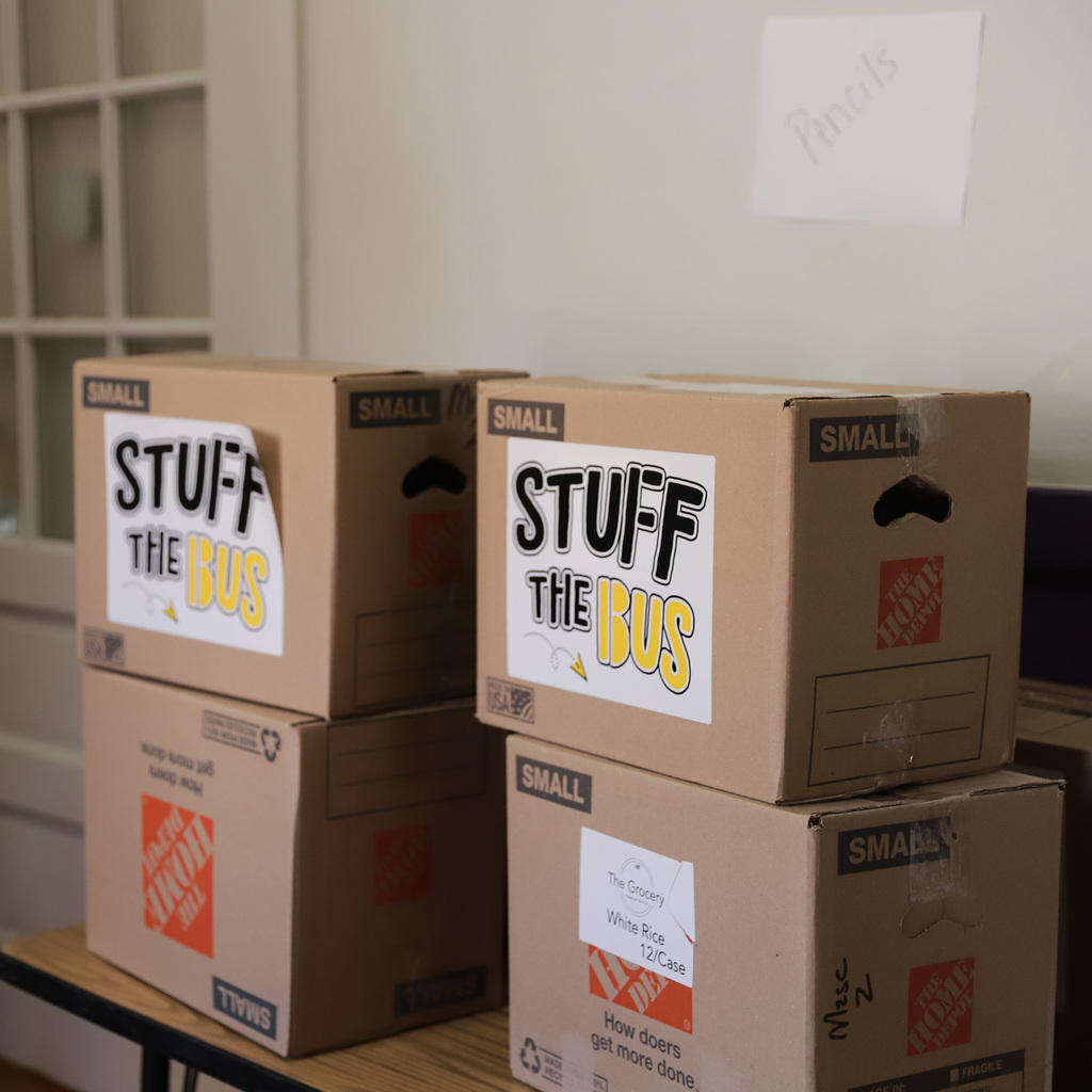 Boxes of school supplies