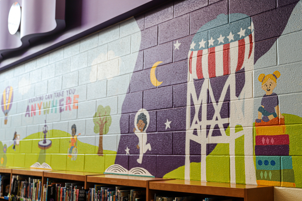 Local landmarks and books on PBC Mural